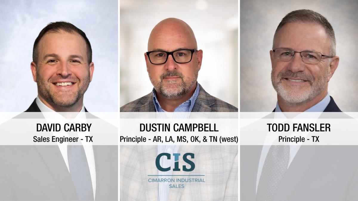 Cimarron Industrial Sales team: co-owners Dustin Campbell and Todd Fansler with South Texas sales engineer David Carby
